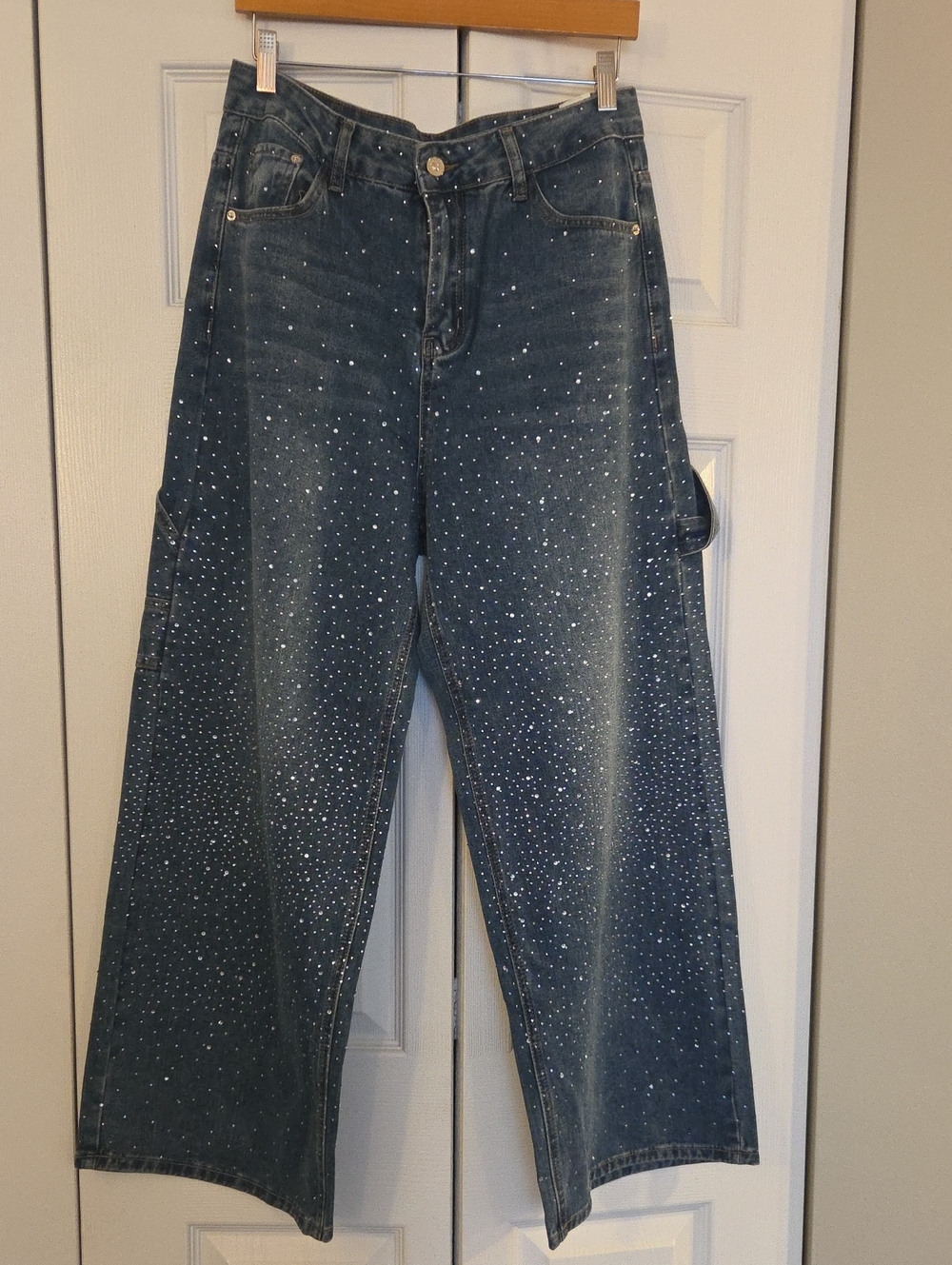 SHEIN Blue Studded Wide-Leg Jeans